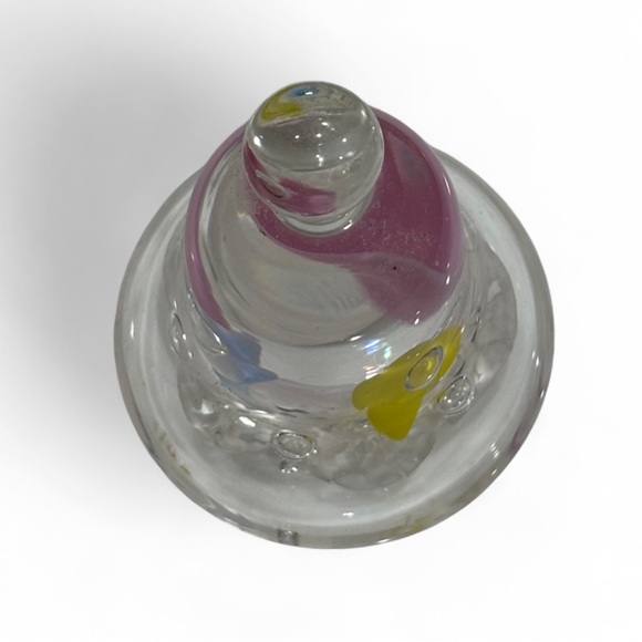 Joe St Clair Art Glass Bell Shape Paperweight Pink Yellow Blue Flowers Greenery - Picture 4 of 5